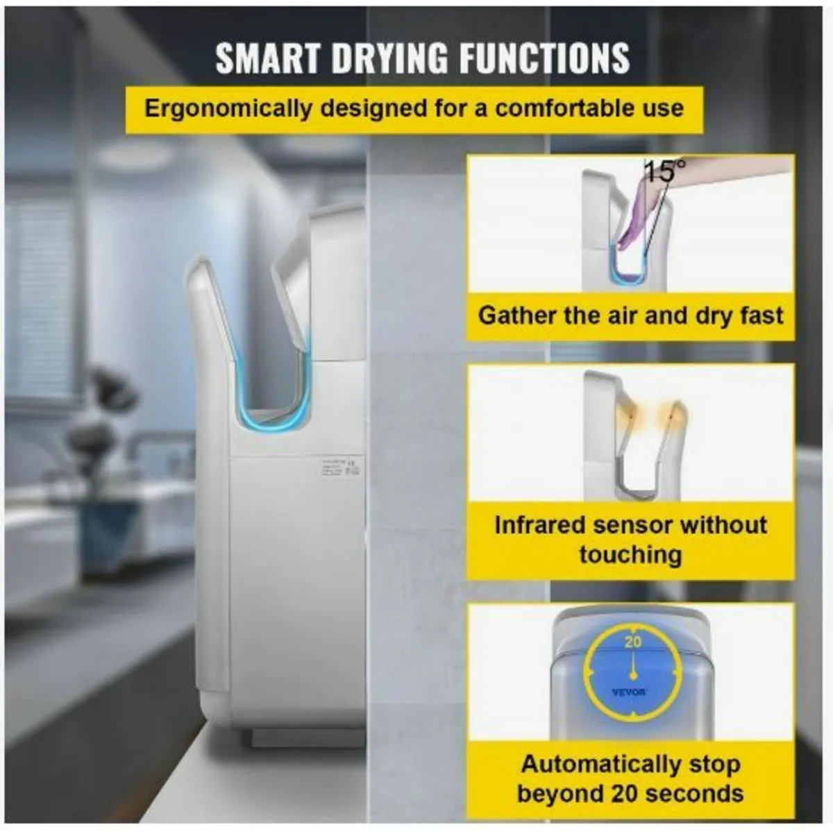 Jet Hand Dryer, Premium Electric Commercial Blade - Image 3