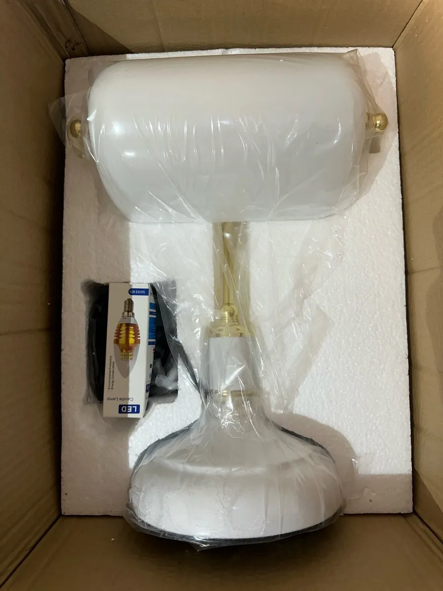 Retro Bankers Lamp with White Shade - Image 1