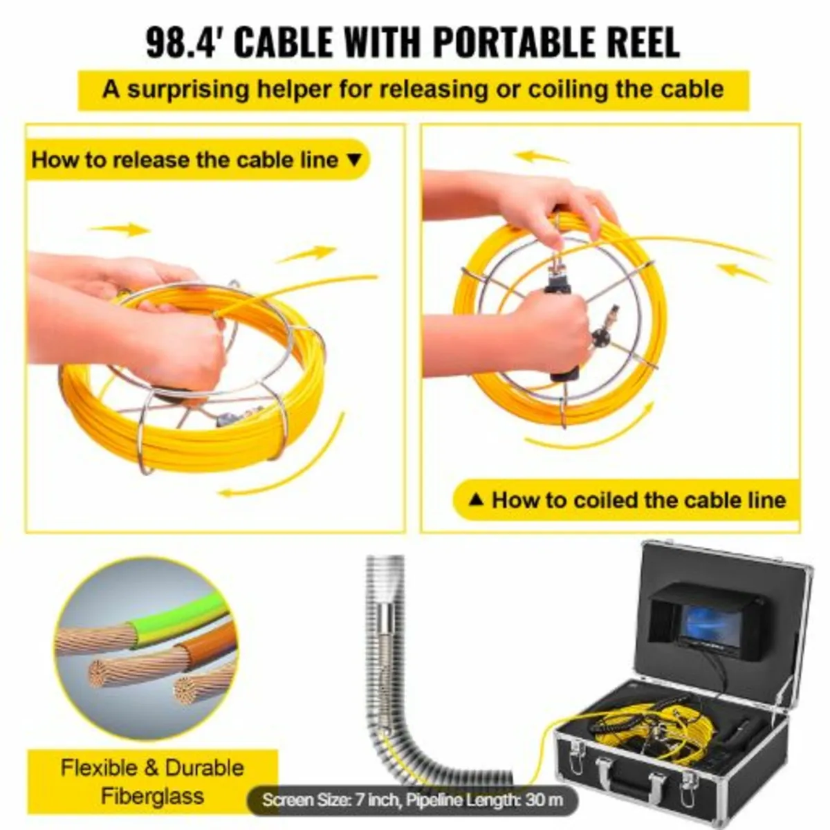 30M Sewer Inspection Video Camera 7” Monitor - Image 4