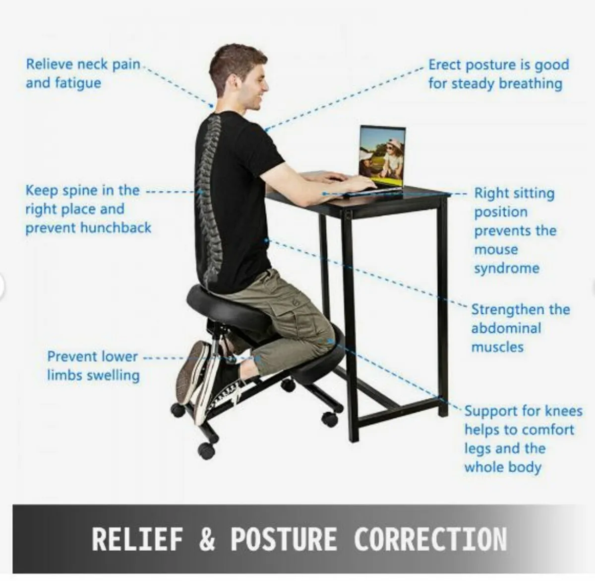 Kneeling Chair Ergonomic 250lbs Load - Image 2