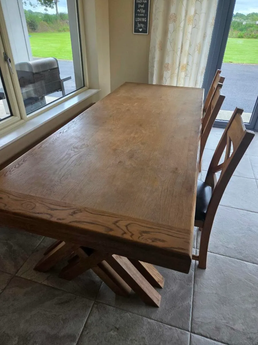 Oak table chairs and bench - Image 1
