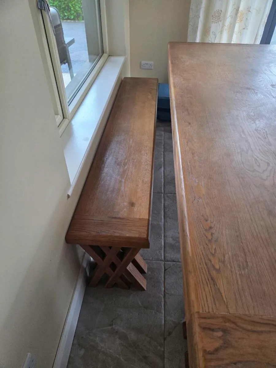 Oak table chairs and bench - Image 2