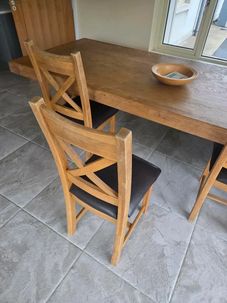 Oak table chairs and bench - Image 3