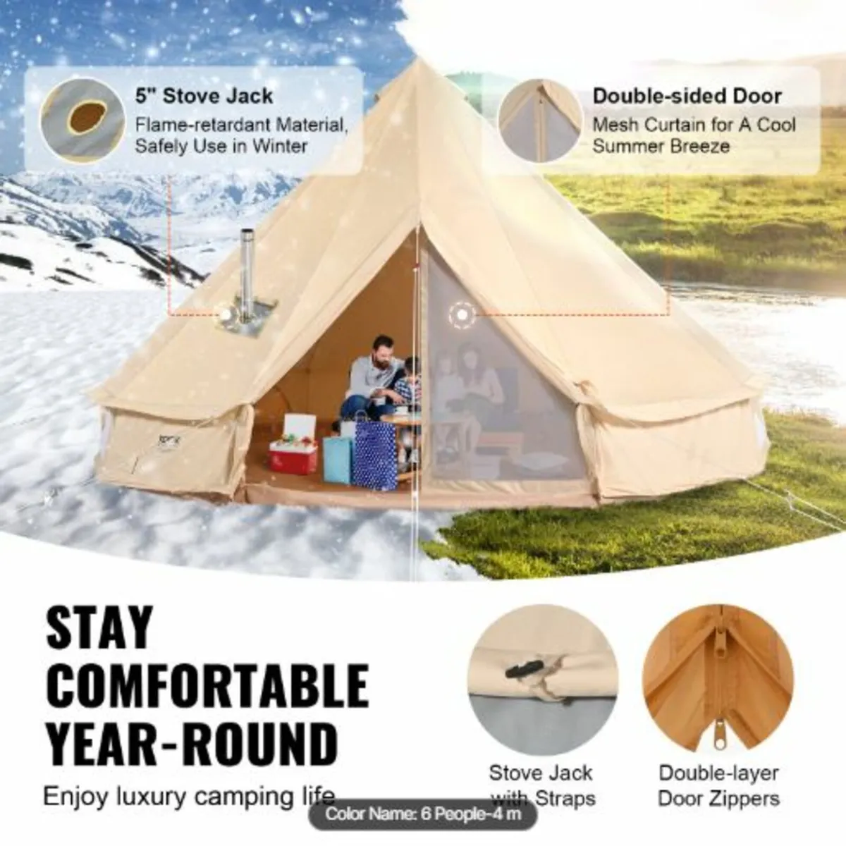 Heavy dutyCanvas Bell Tent, 4 Seasons 4 m/13.12 ft - Image 2
