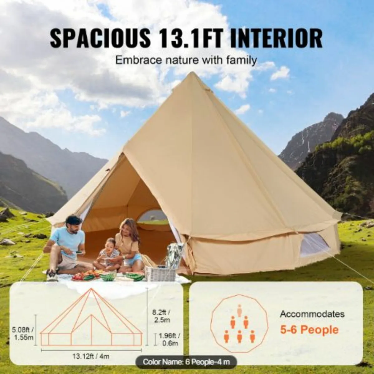 Heavy dutyCanvas Bell Tent, 4 Seasons 4 m/13.12 ft - Image 3