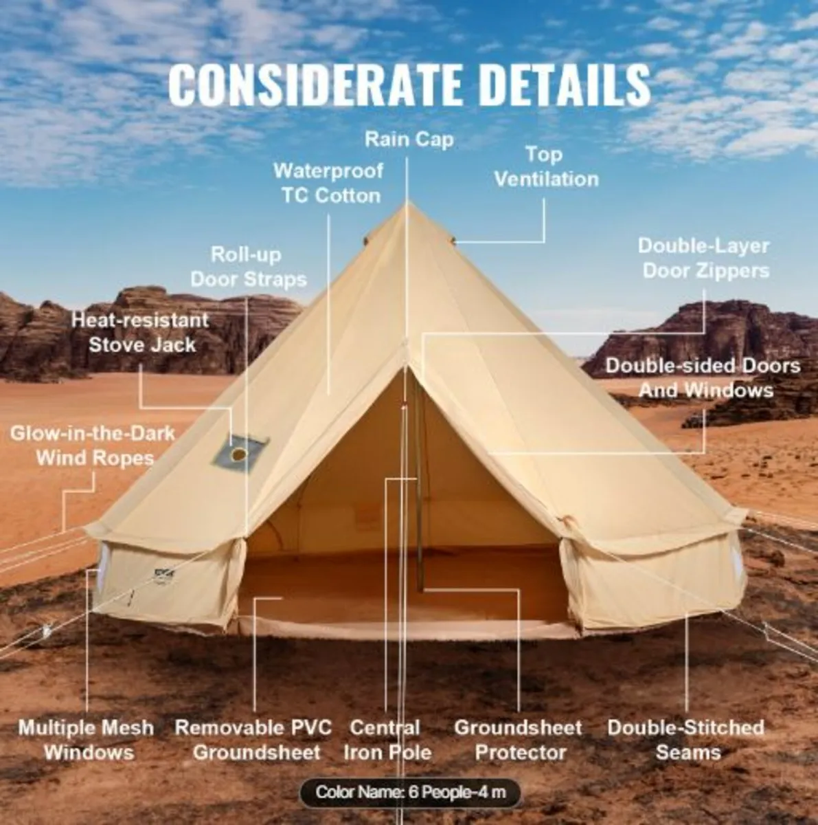Heavy dutyCanvas Bell Tent, 4 Seasons 4 m/13.12 ft - Image 4
