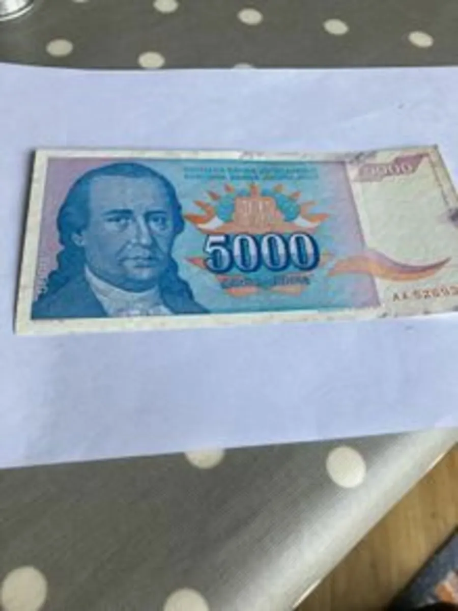 Rare Old Yugoslavia Banknote- 5000 Dinara