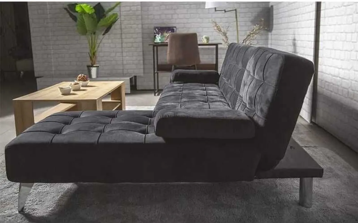 Black Velvet Nordic Comfort Chaise Sofa - Image 2