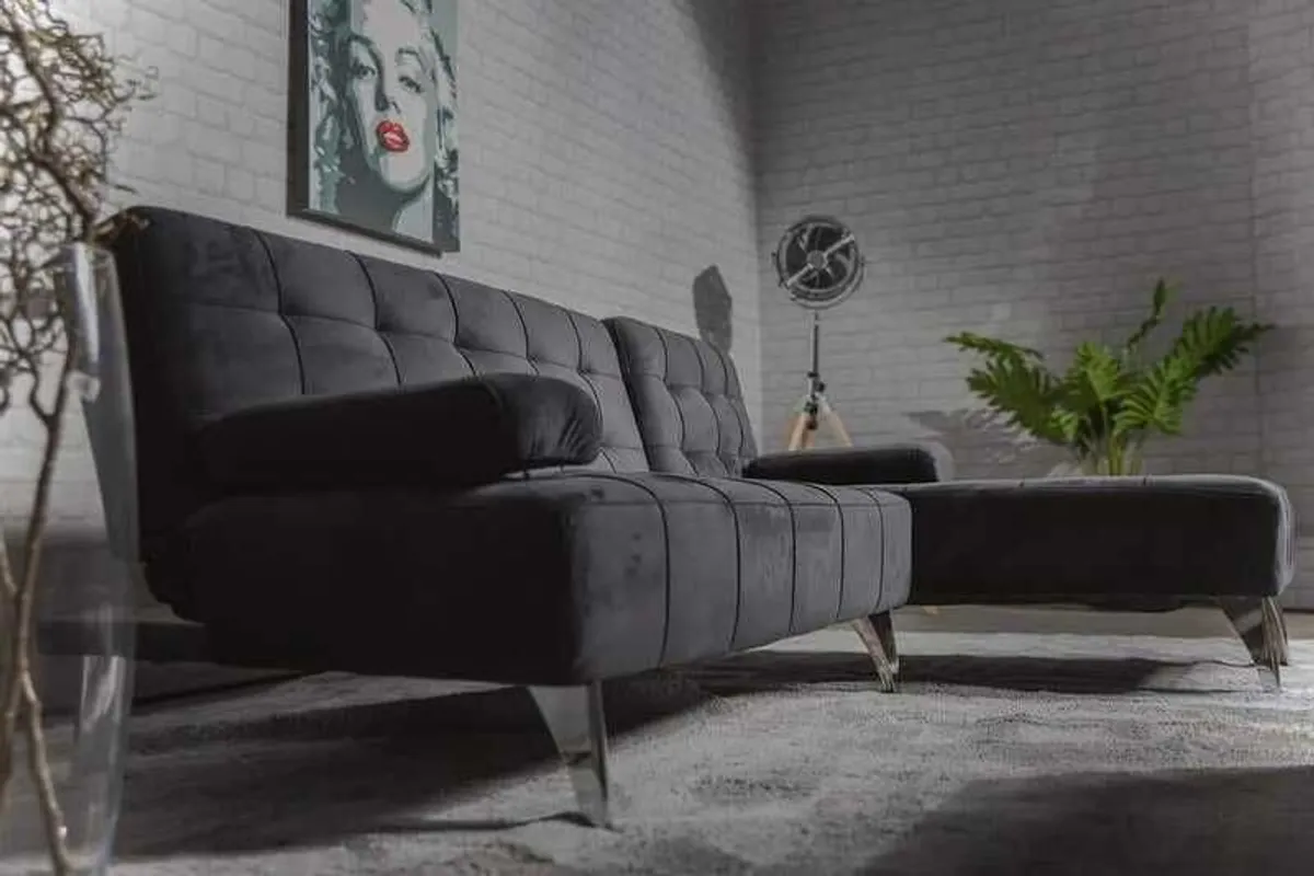 Black Velvet Nordic Comfort Chaise Sofa - Image 3