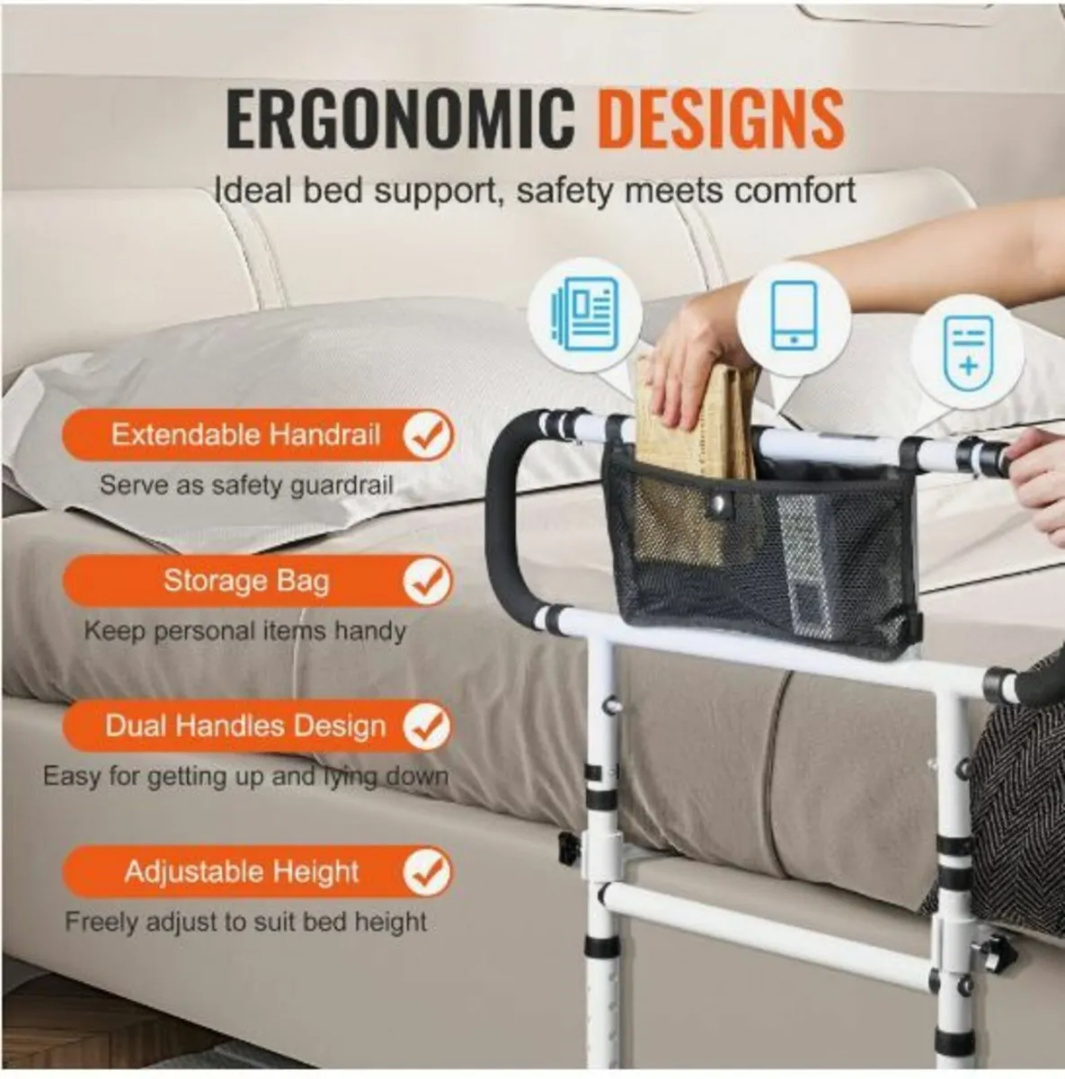 Bed Rails for Elderly Adults, 180° Foldable - Image 2