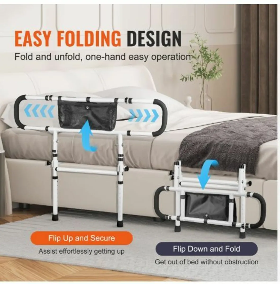 Bed Rails for Elderly Adults, 180° Foldable - Image 4