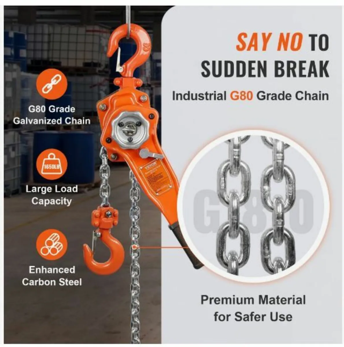 Manual Lever Chain Hoist, 3/4 Ton 1650 lbs Capacit - Image 2