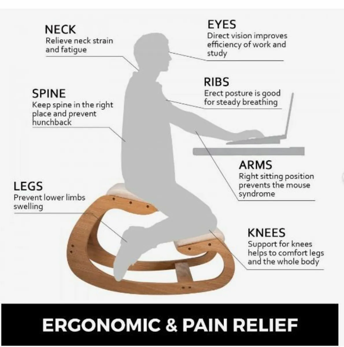 Ergonomic Kneeling Chair 220LB Load Capacity - Image 2