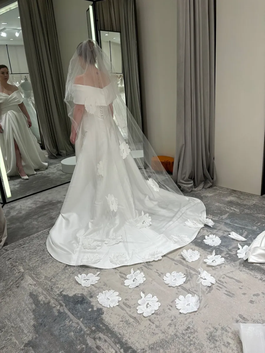 Elegant Off-the-Shoulder Mikado Wedding Dress - Image 3