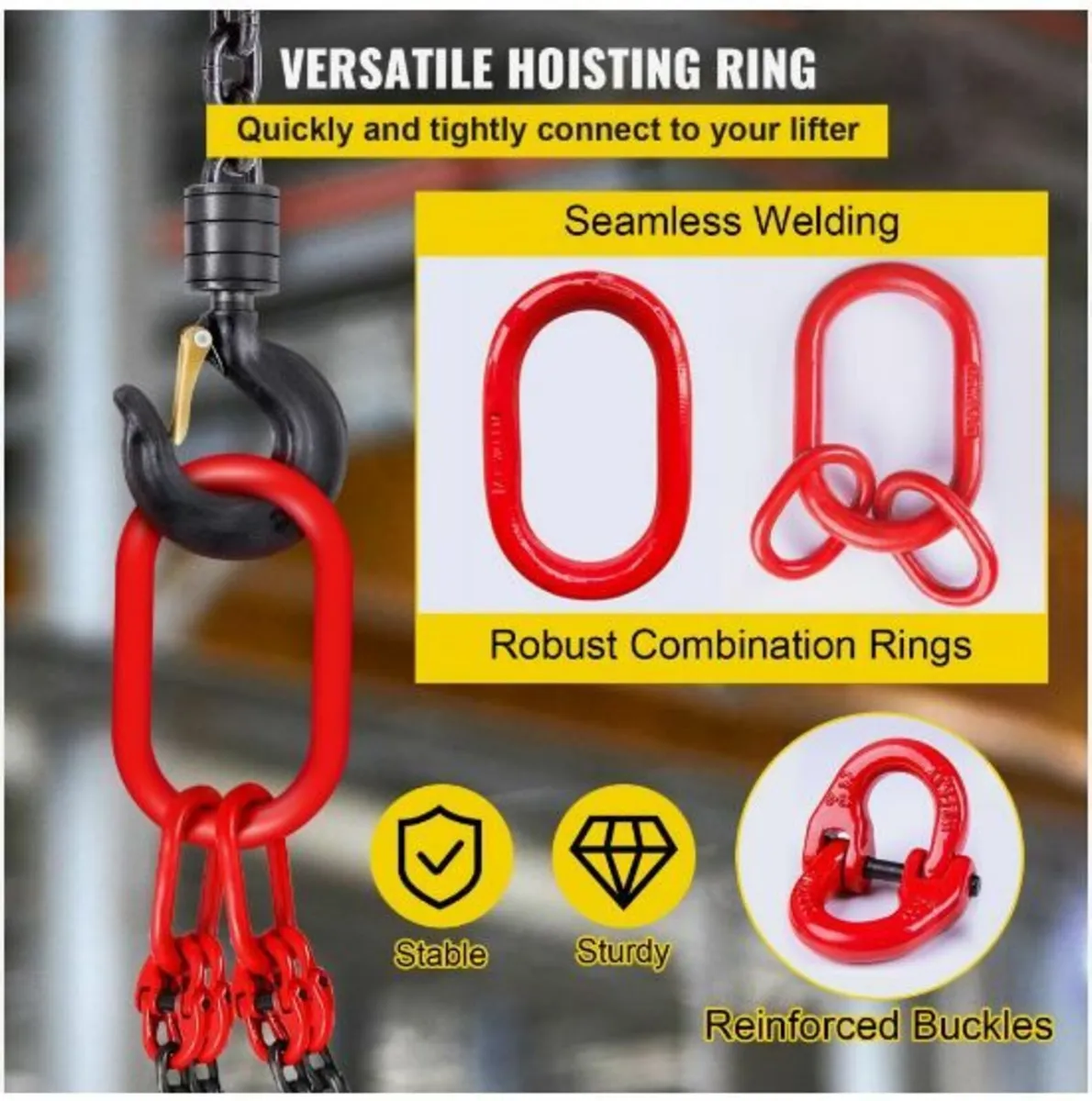 8MM Lifting Chain Sling with Hooks, 4 Leg Chain - Image 2