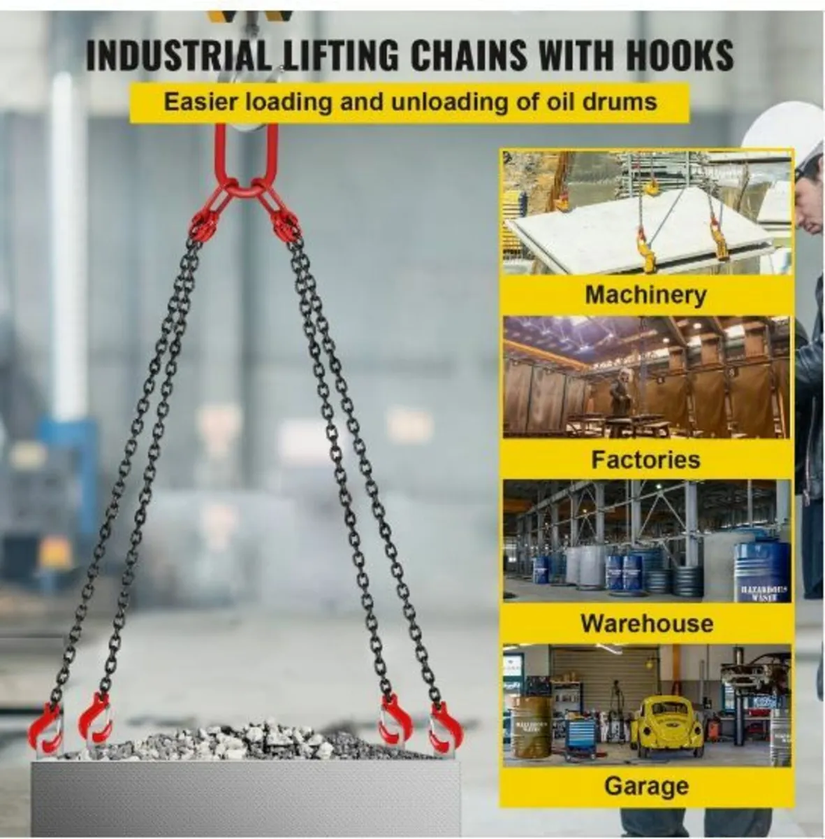 8MM Lifting Chain Sling with Hooks, 4 Leg Chain - Image 3