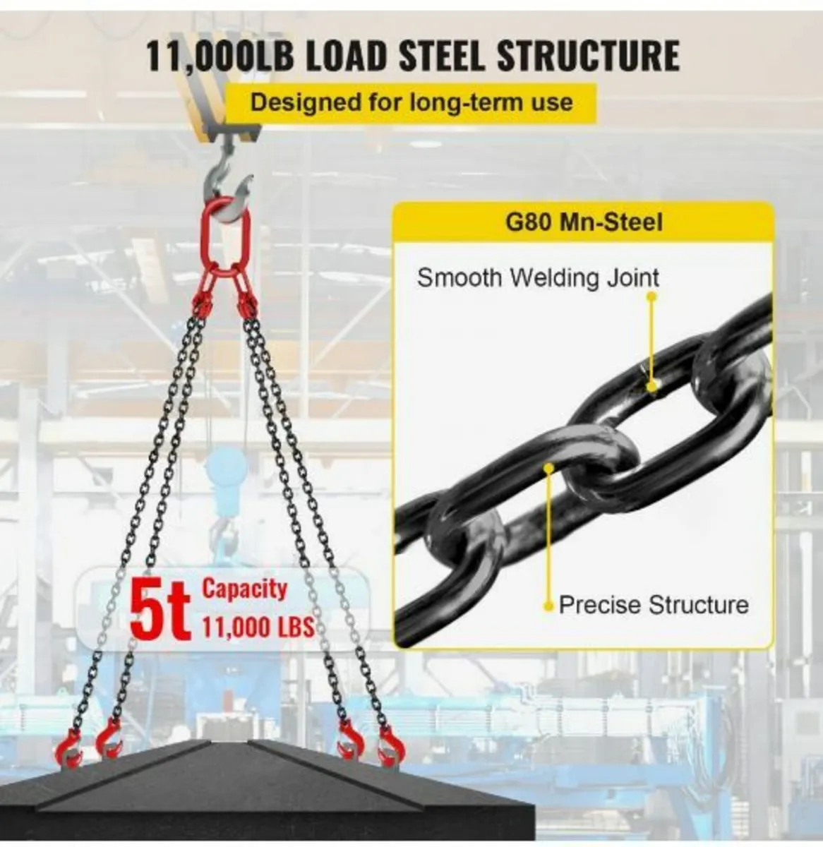 8MM Lifting Chain Sling with Hooks, 4 Leg Chain - Image 4