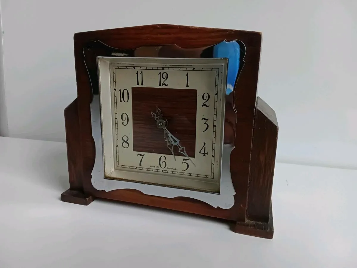 Vintage Enfield Art Deco Oak Mantel Clock - Image 3