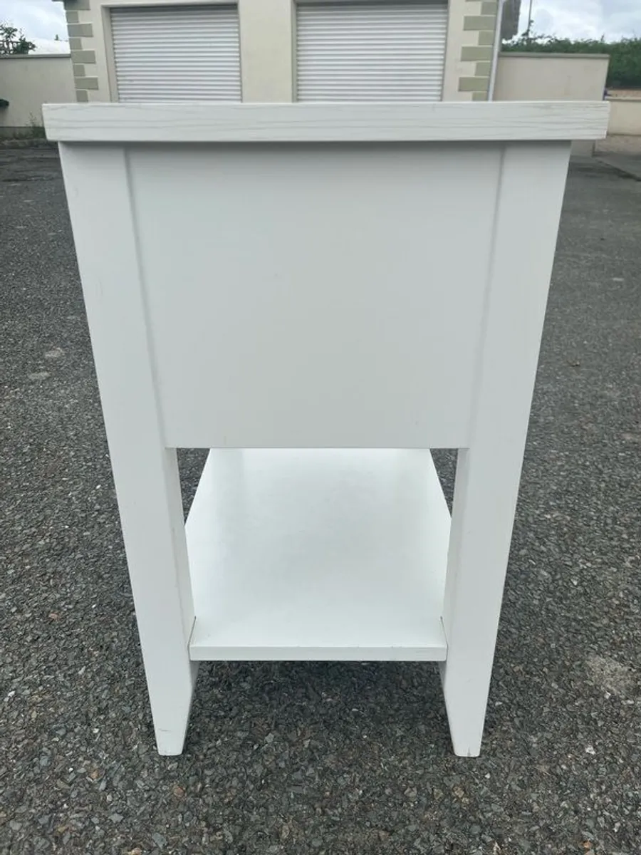 Wooden White bedside cabinet H61cms W48.5cms, there is some damage on top which could easily be covered with a small paint touch up, - Image 3