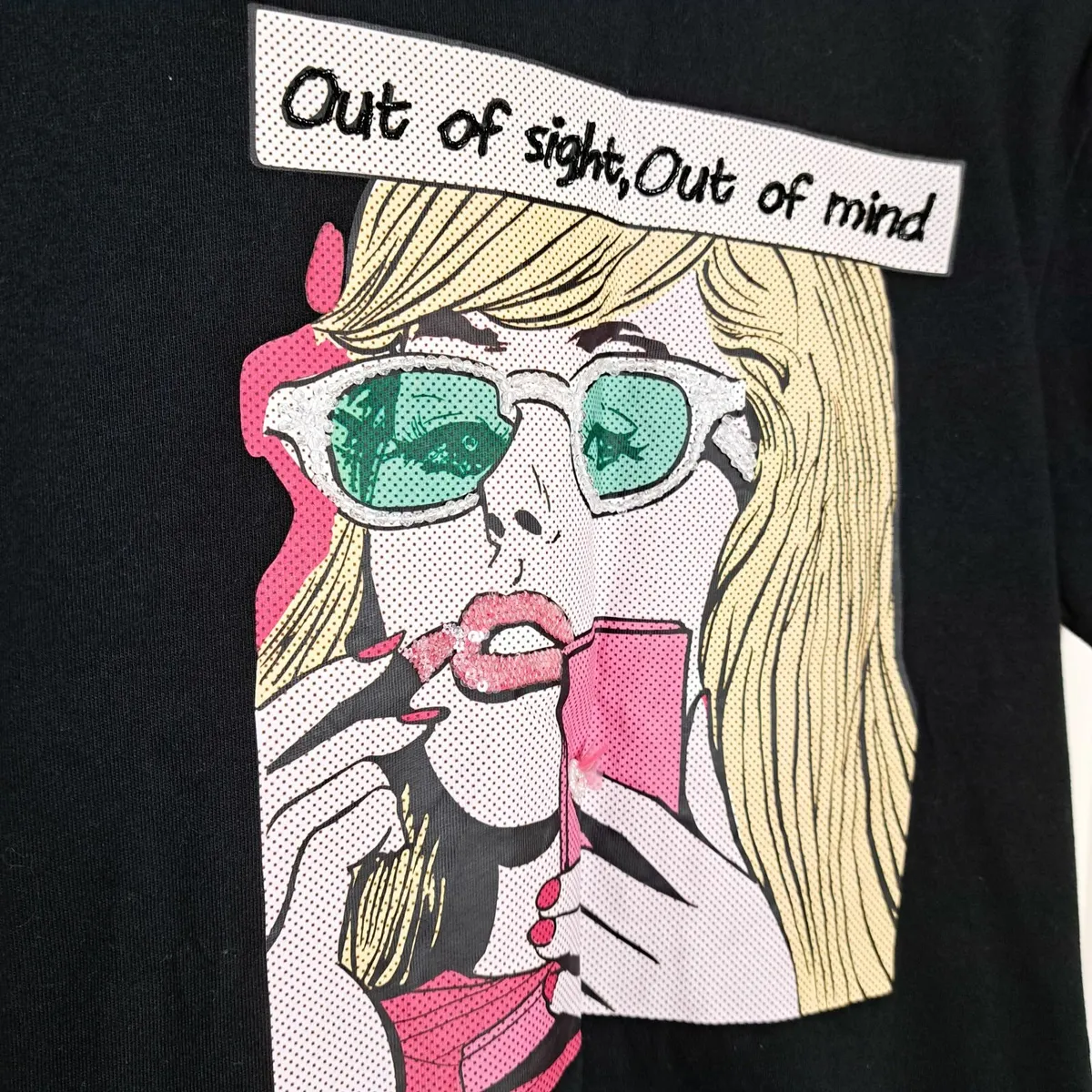 Miss Sixty Black Pop Art Print T-shirt Size S - Image 4