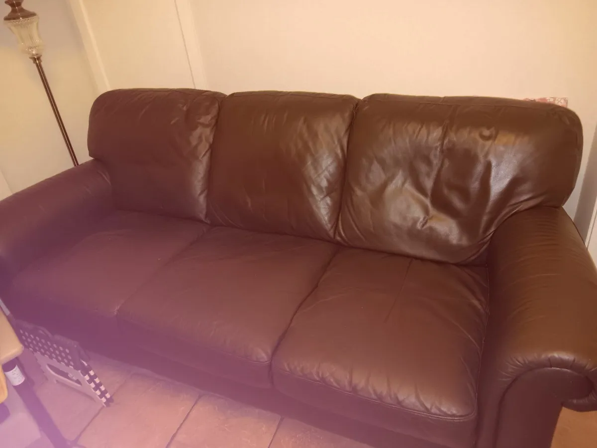 Leather sofa & armchair - Image 2