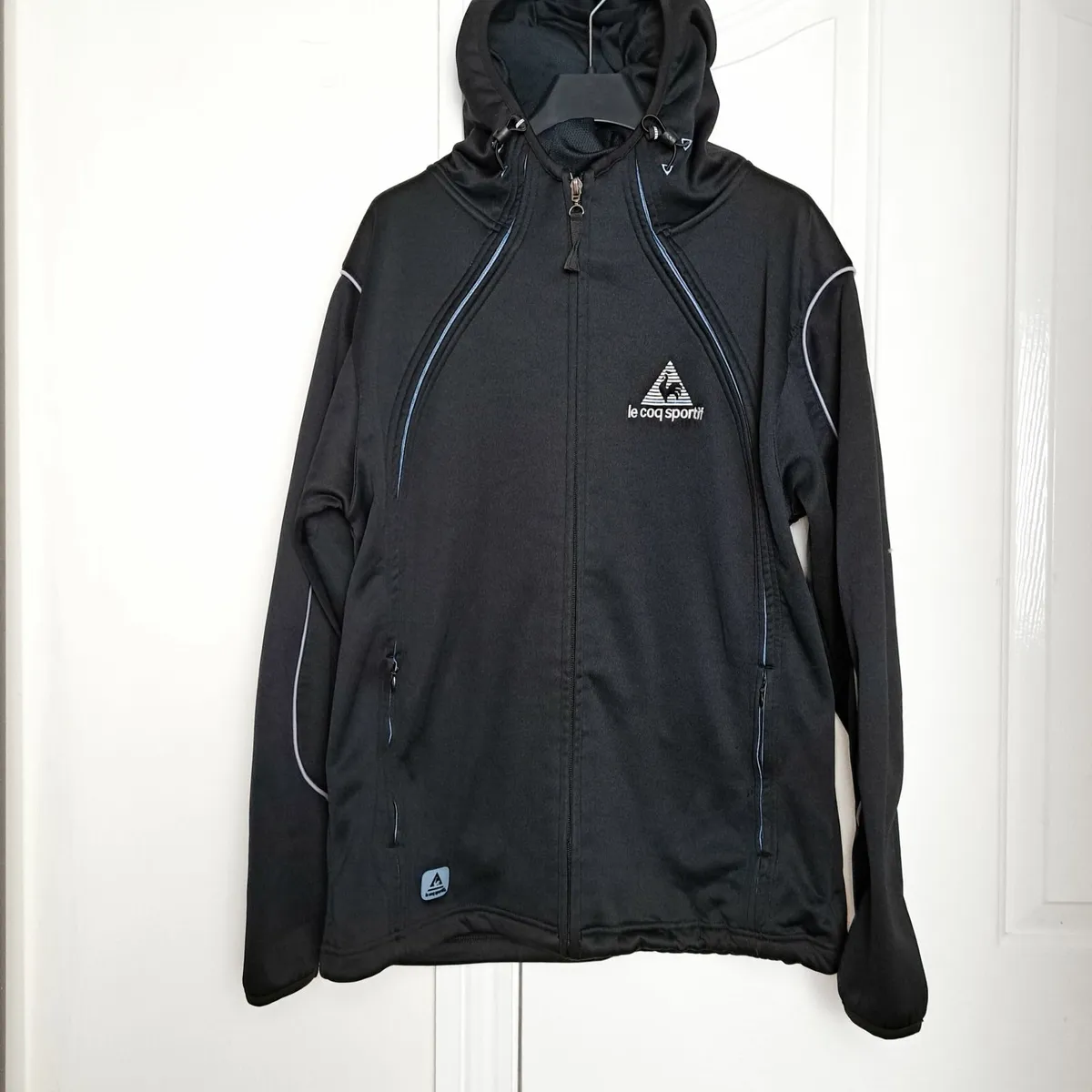 Black Blue Accents Full Zip Hoodie Jacket Size S - Image 1