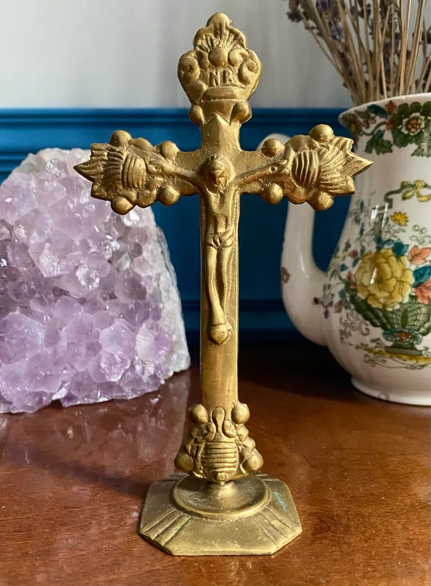 Ornate Vintage Antique Brass Altar Crucifix - Image 1
