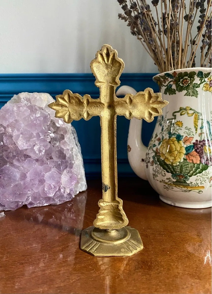 Ornate Vintage Antique Brass Altar Crucifix - Image 2
