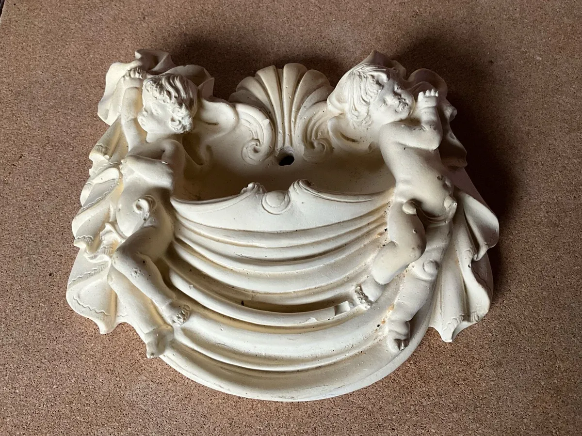 Vintage Plaster Cherub Water Font Wall Hanging - Image 2