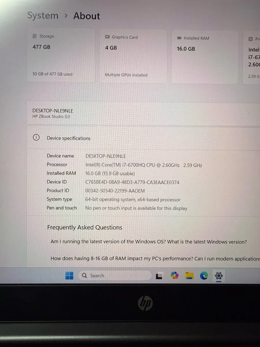 HP Zbook i7 pro 16-512 win 11 - Image 2