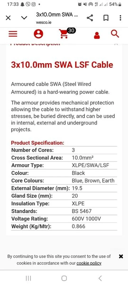 30m 10 Square  armerd cable