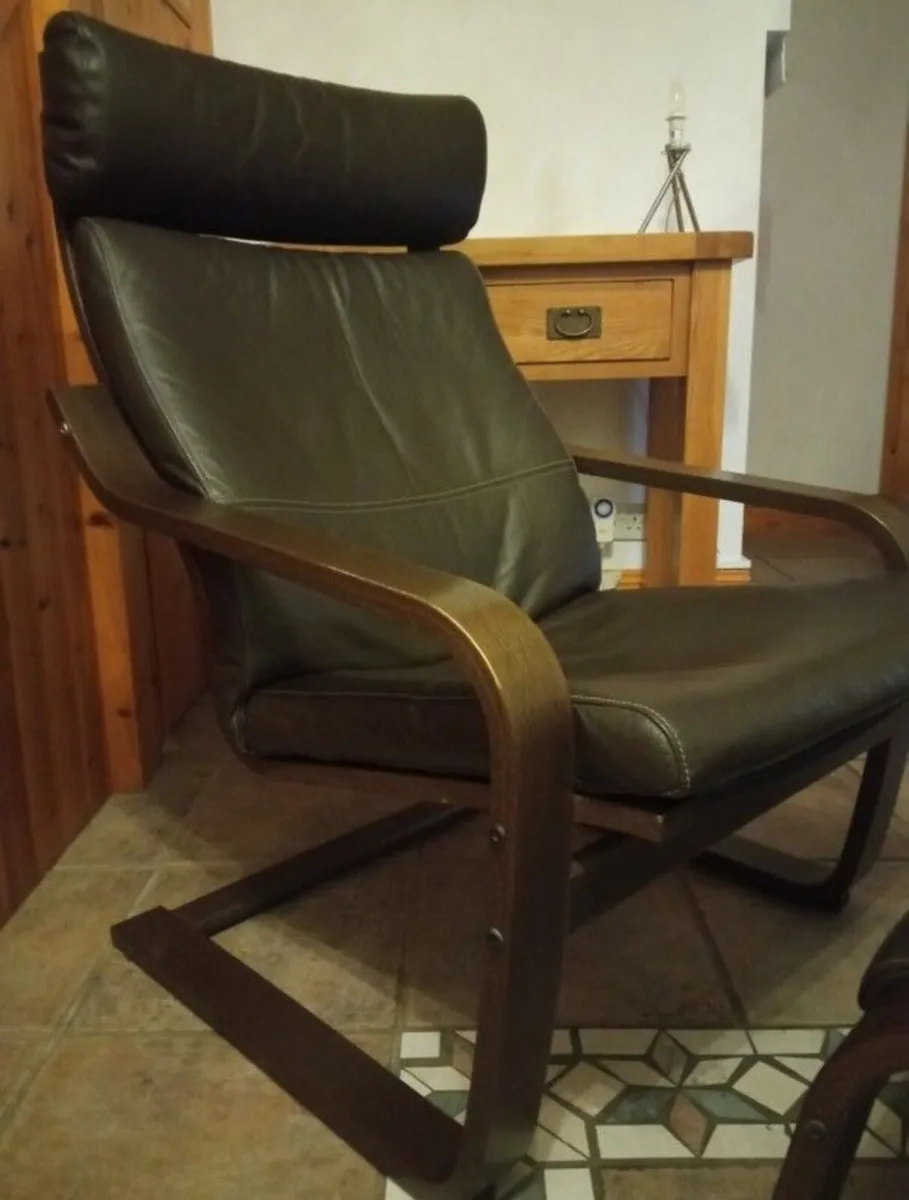 IKEA Poang Leather Armchairs and Footstool - Image 1