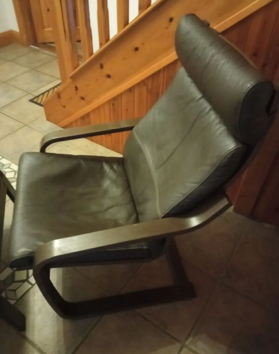 IKEA Poang Leather Armchairs and Footstool - Image 2