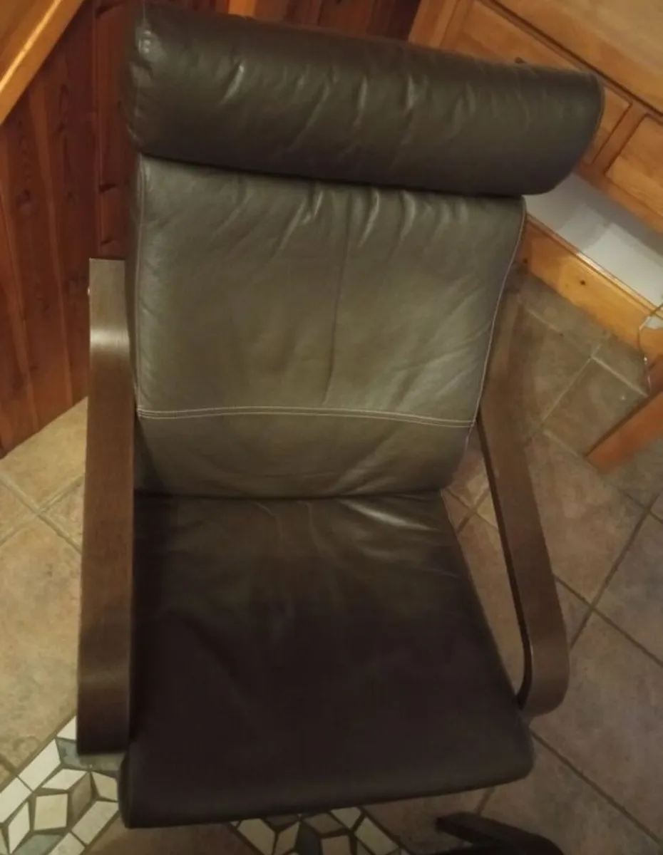 IKEA Poang Leather Armchairs and Footstool - Image 4