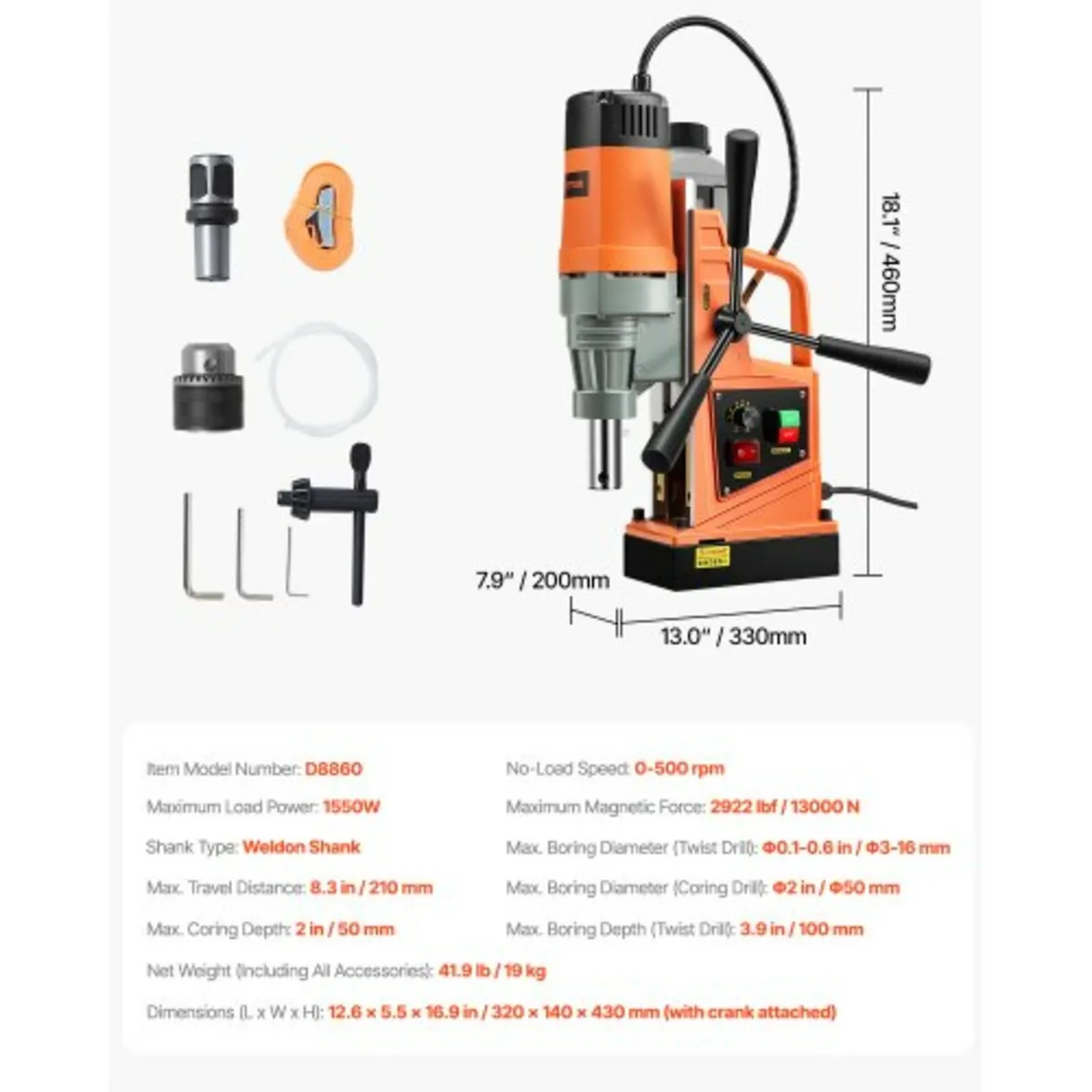 Magnetic Drill 1550W 2922lbf/13000N Portable Mag D - Image 4