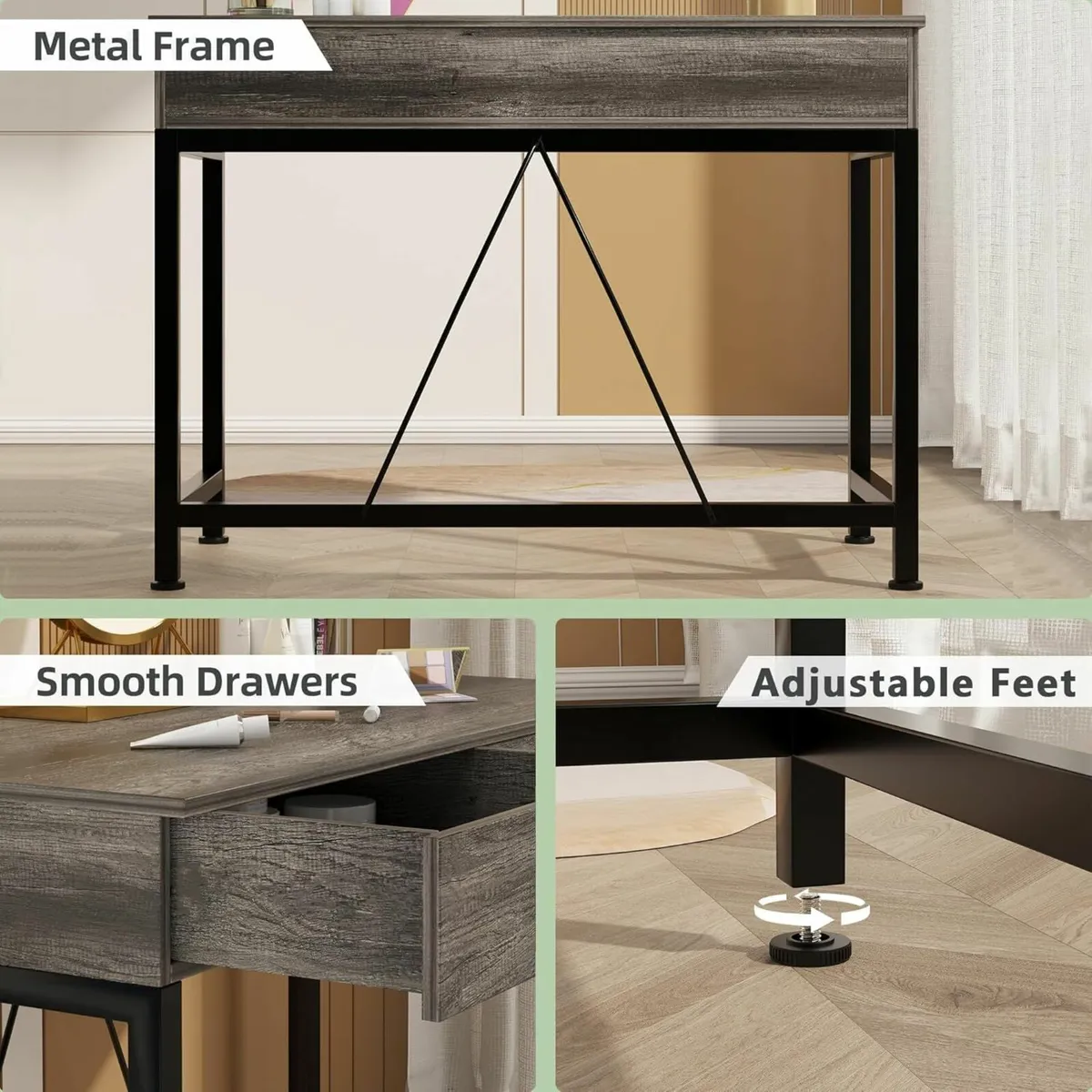 Computer Desk Drawers, Dressing Table, Vanity Grey - Image 4
