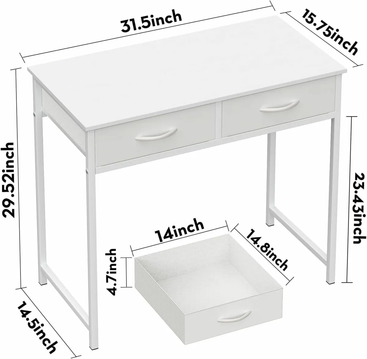 Office Desk study Drawer White Vanity Desk 80x40cm - Image 3