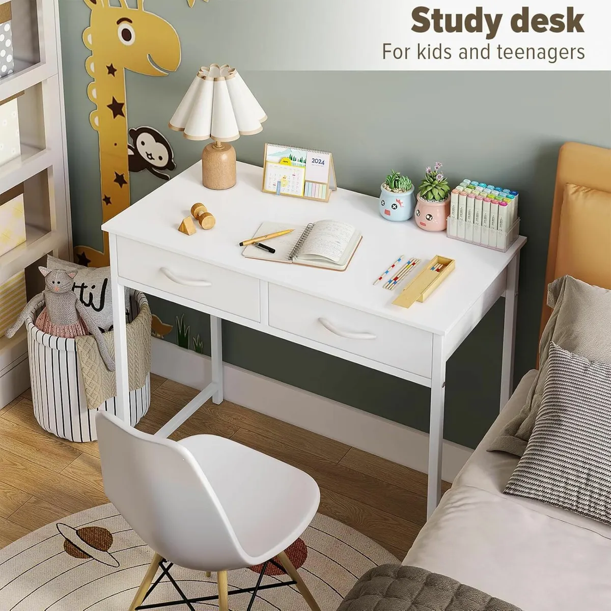 Office Desk study Drawer White Vanity Desk 80x40cm - Image 2