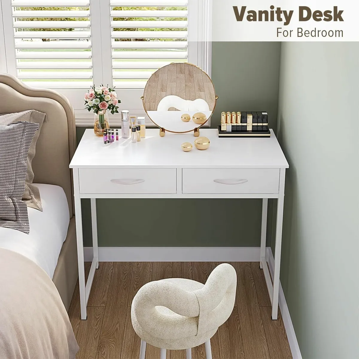 Office Desk study Drawer White Vanity Desk 80x40cm - Image 1