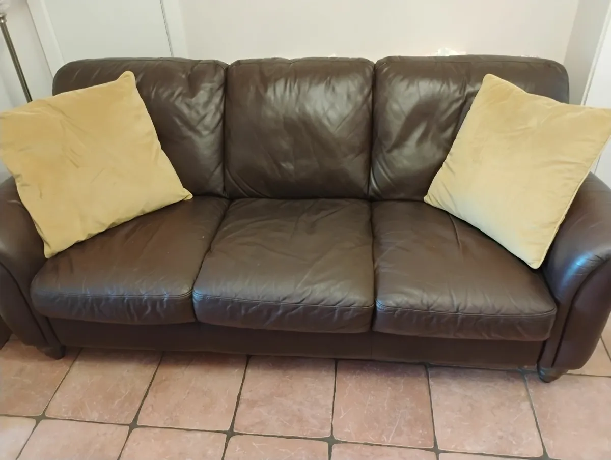 Leather sofa & armchair - Image 4