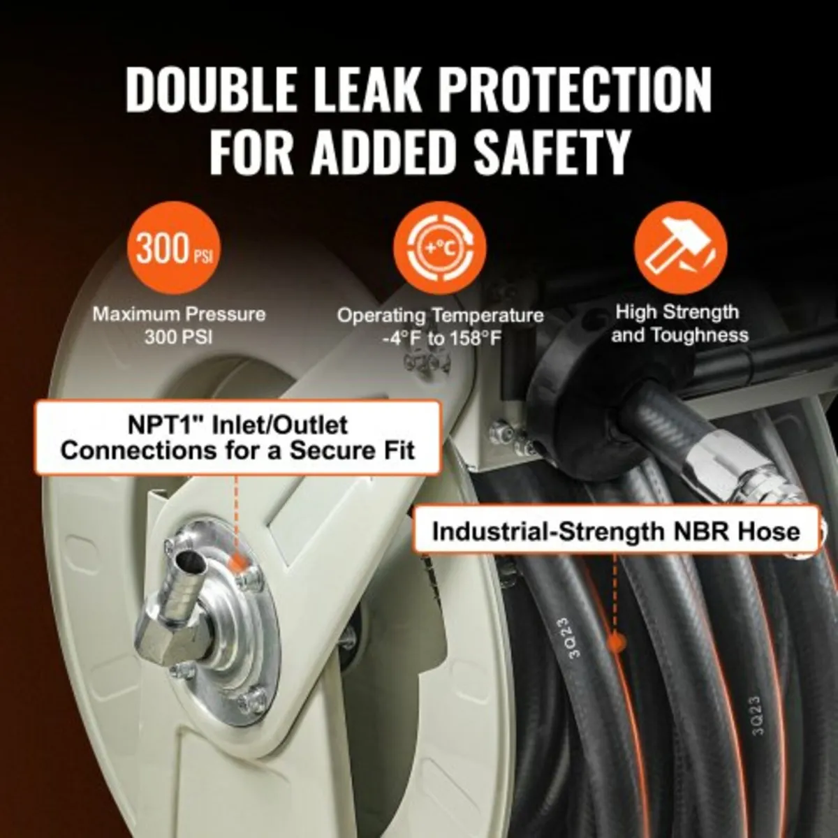 Fuel Hose Reel, 1" x 50', Extra Long Retractable D - Image 2