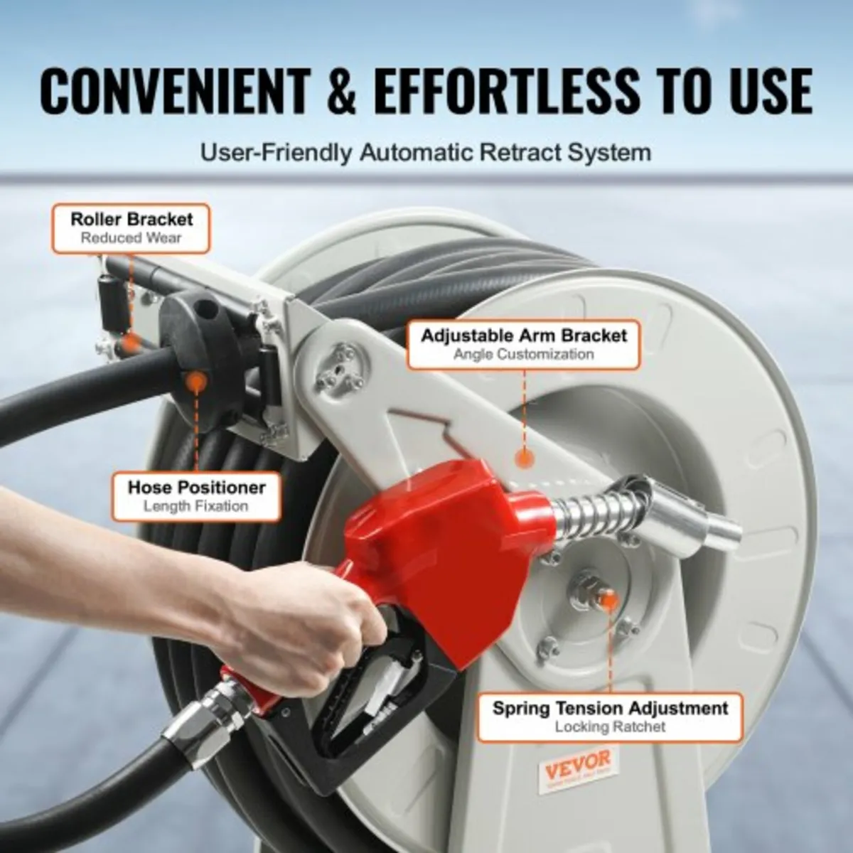Fuel Hose Reel, 1" x 50', Extra Long Retractable D - Image 4