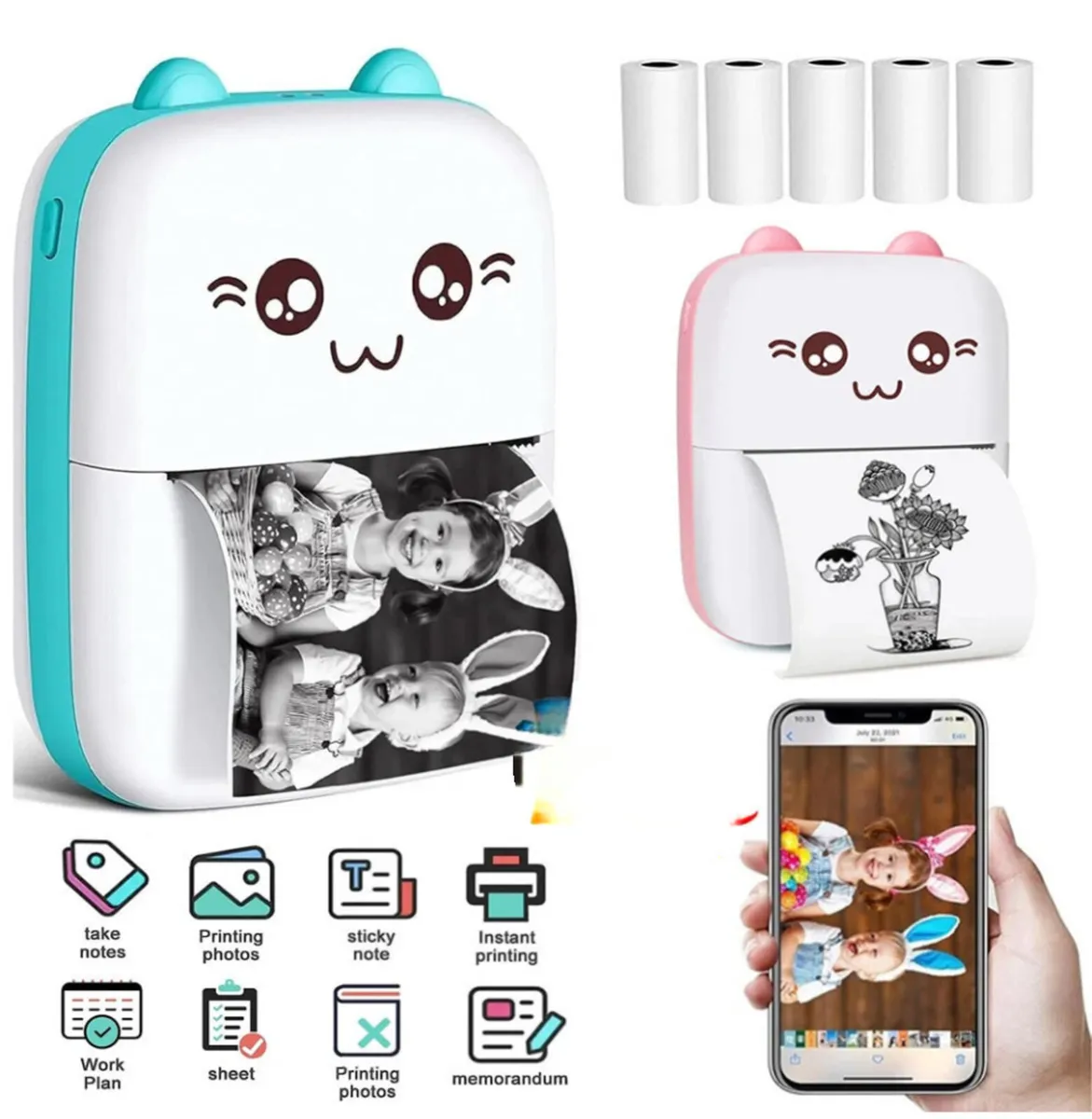 Mini Thermal Label Printer+6 Rolls Bluetooth - Image 1
