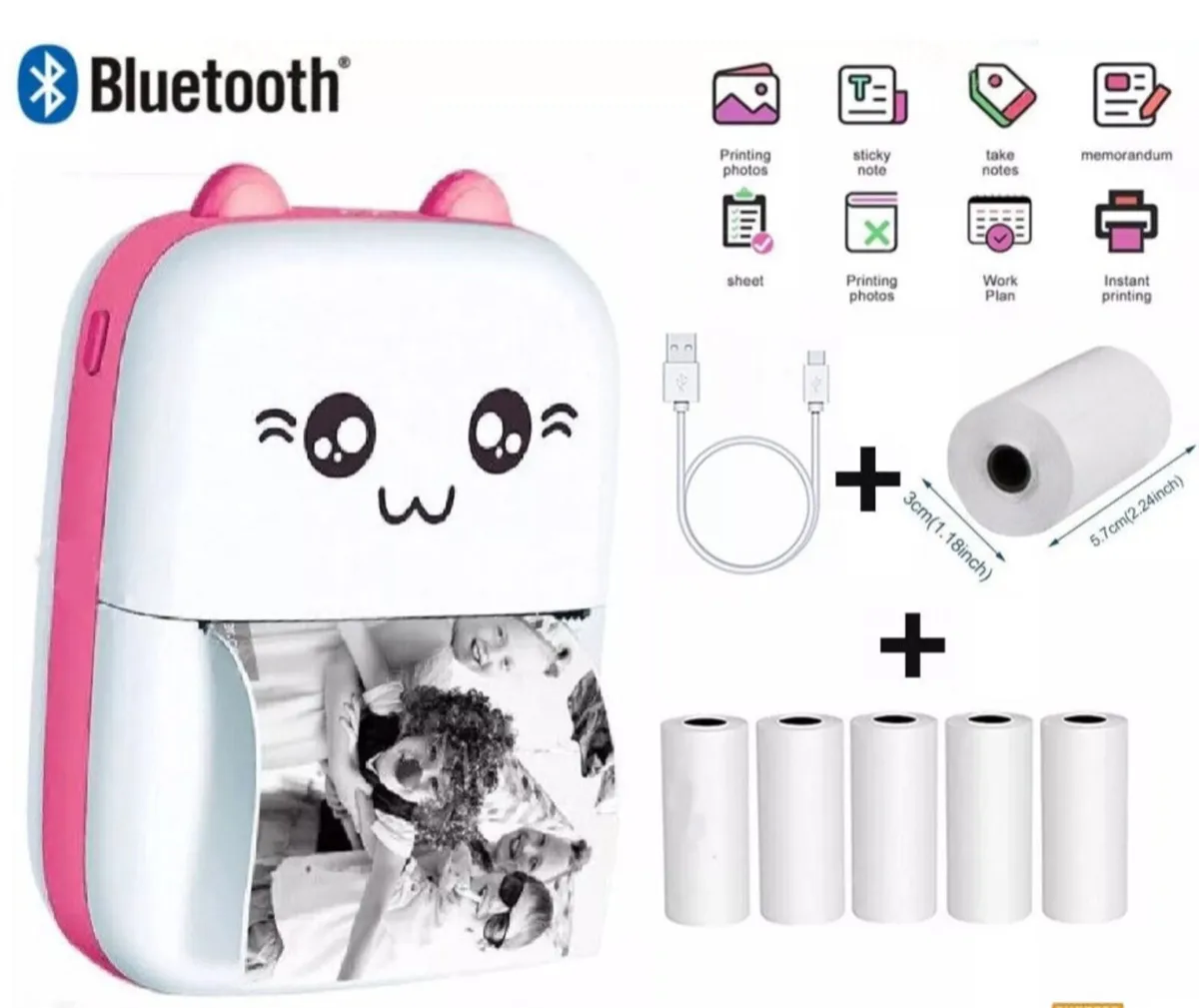 Mini Thermal Label Printer+6 Rolls Bluetooth - Image 2