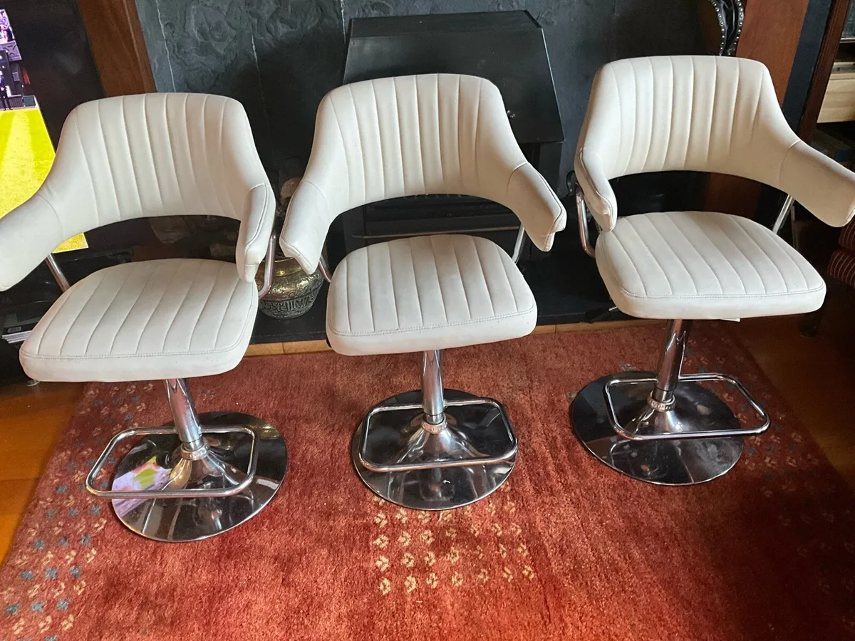 3 Cream Leather Adjustable Height Stools - Image 1