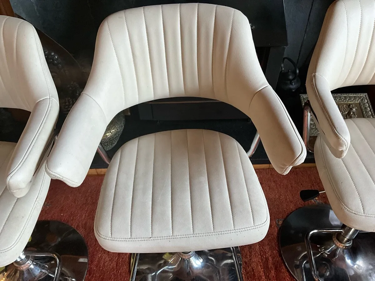 3 Cream Leather Adjustable Height Stools - Image 2