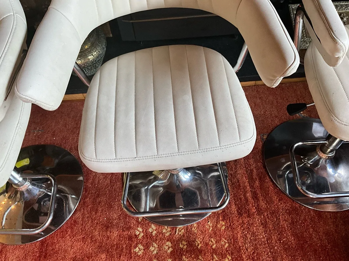 3 Cream Leather Adjustable Height Stools - Image 3