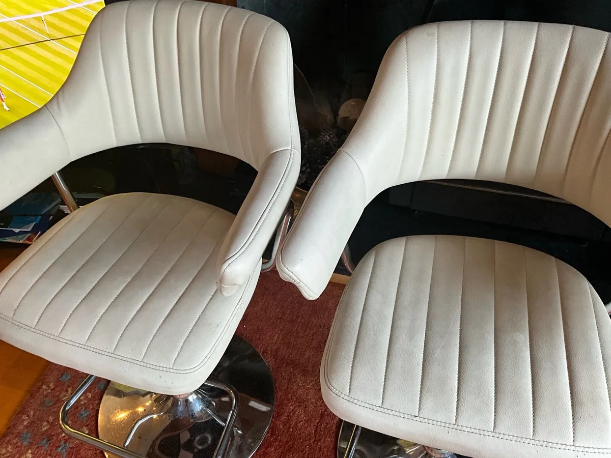 3 Cream Leather Adjustable Height Stools - Image 4