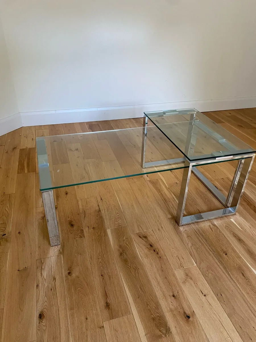 2-in -1 Interlocking Glass Coffee & Side Table Set - Image 2