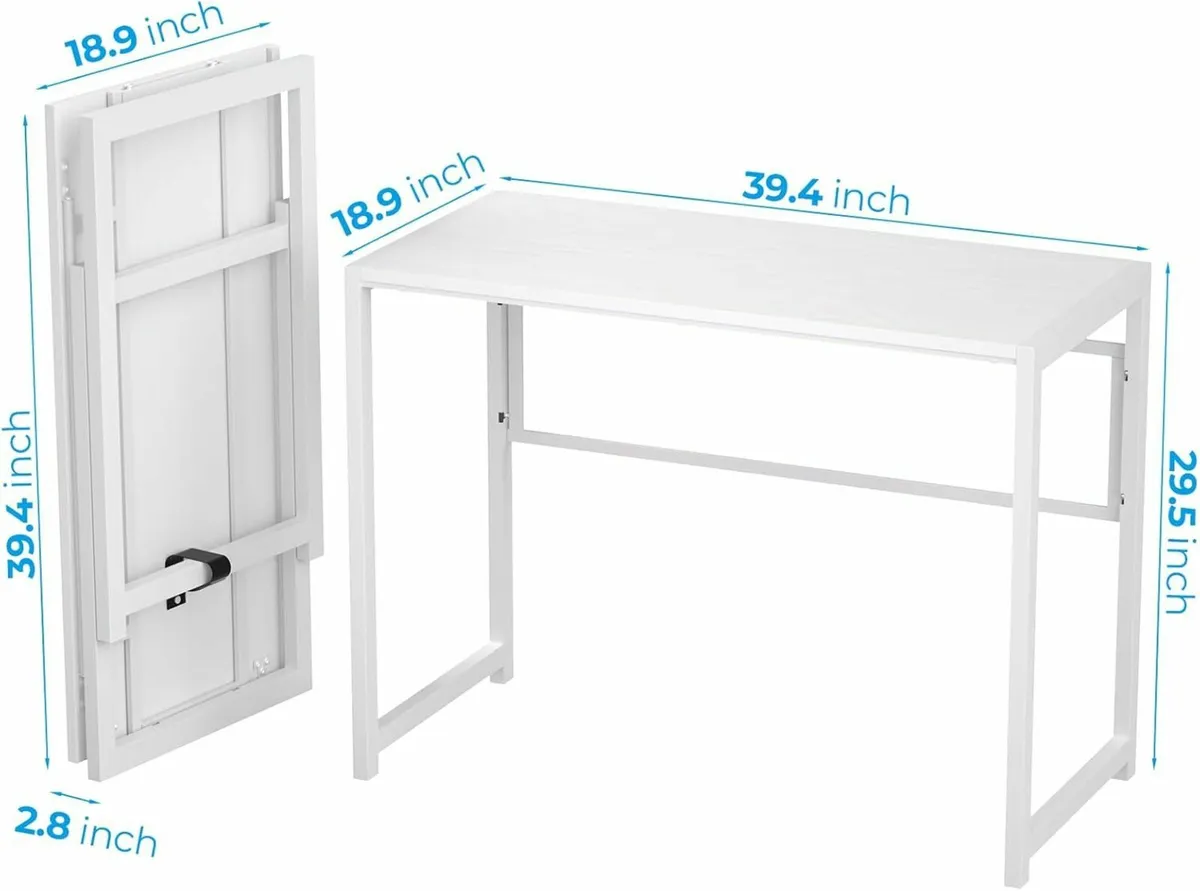 Folding table Desk No Assembly 100 cm White - Image 3